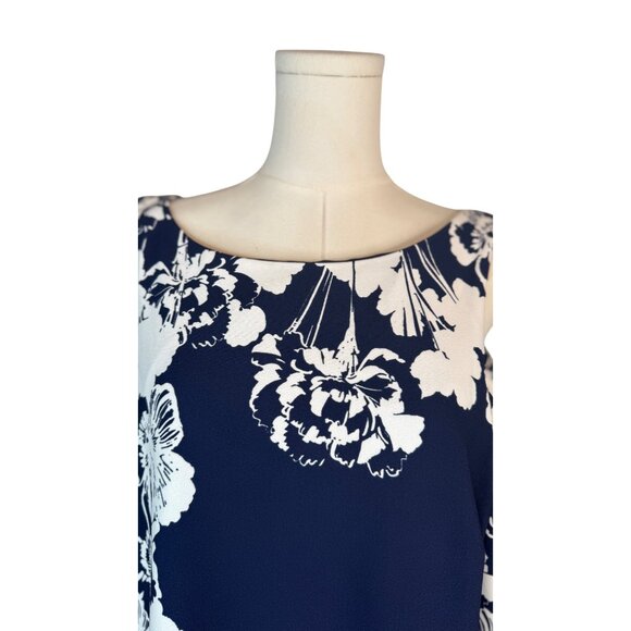 NWOT Jessica Howard Size 18 Navy & White Floral Cold Shoulder Dress Polyester - Picture 4 of 16